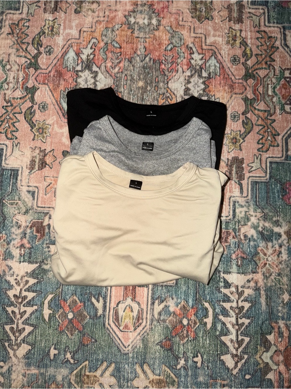 SHEIN Crew Neck Crop Top Set in Black, Gray, Cream